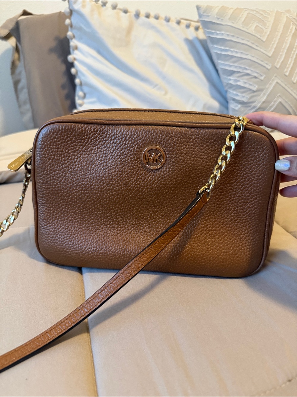 Michael Kors Pebbled Leather Crossbody Bag with Gold Chain